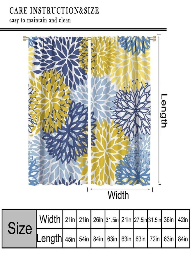YSWOW Yellow Blue Floral Curtains, Boho Dahlia Chrisanthemum Flowers Art Printed Window Drapes for Bedroom Living Room Kitchen Decor Fabric Set 2 Panel 42x45 Inch 30% Shading Rate - Image 2